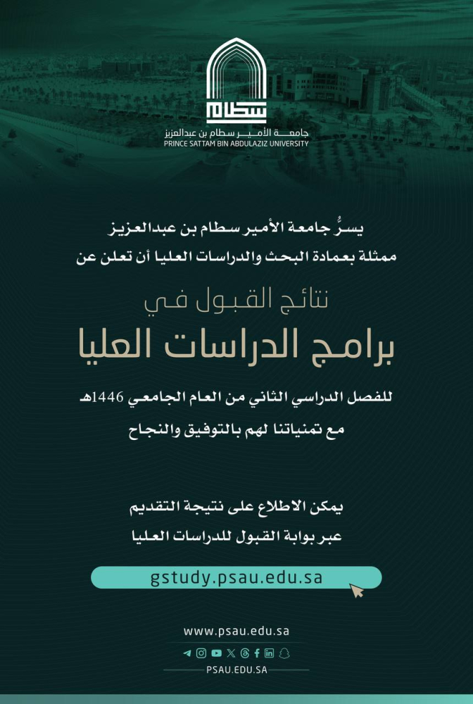 الإعلان عن نتائج القبول في برامج الدراسات العليا