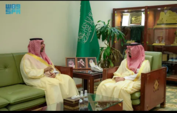 The Governor of Al-Kharj receives the President of Prince Sattam University and exchanges Eid al-Adha greetings with him.